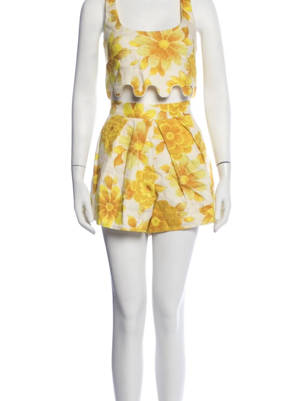 NWT ALEMAIS Linen Floral 2-Piece Crop Top & Shorts Set Yellow/White US 6/8